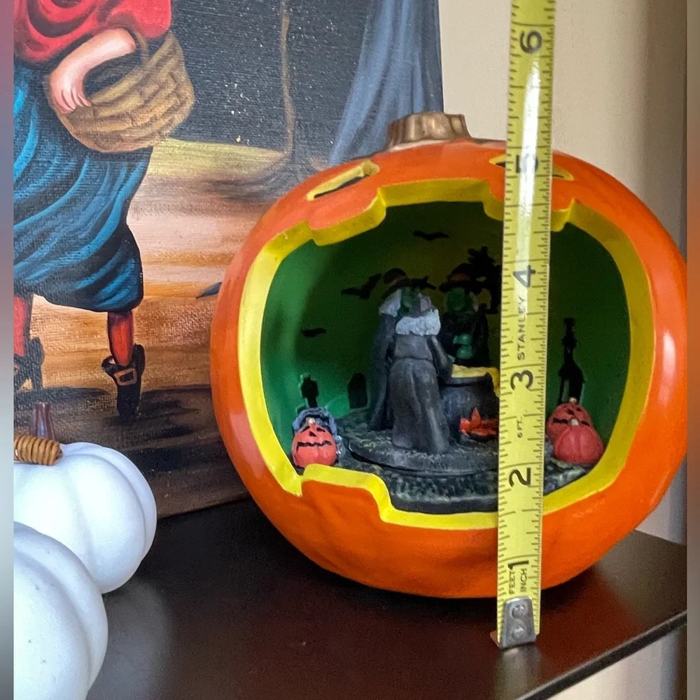 Halloween Village Scene Witch Trio Animated Roating sound Illumination See video